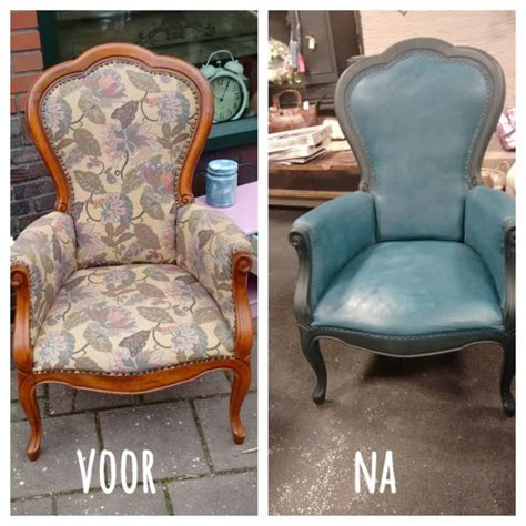 Een collage van voor-en-na foto's van stoffen stoelen die zijn geverfd met Annie Sloan Chalk Paint.