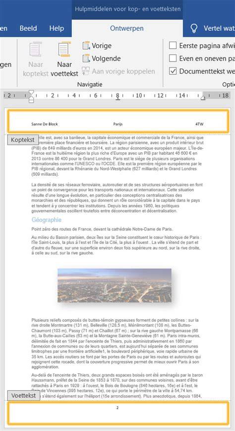 voorbeeld kop- en voettekstvelden in Pages