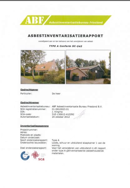 Voorbeeld van een asbestinventarisatierapport