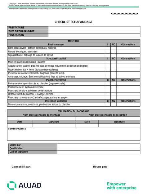 Checklist montage en belading