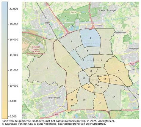 Regionale kaart van Eindhoven met aanduiding buurten en bouwzones