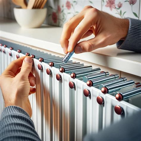 Detailfoto van magneten die radiatorfolie aan een radiator bevestigen