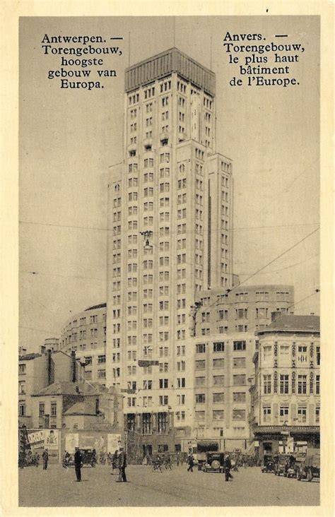 Blueprints en historisch beeld van Antwerp Tower en omgeving