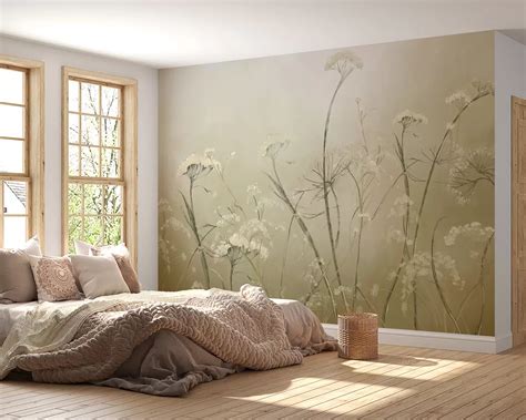 Fotobehang met bergketens geschilderd in zachte aquarelkleuren