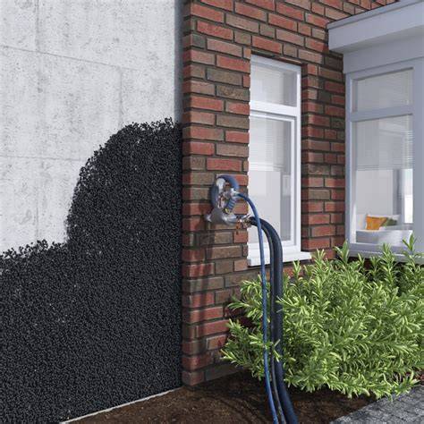Diagram: spouwmuur met EPS-parels, lijm en kamers van stilstaande lucht