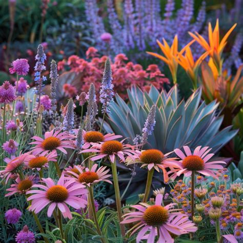 Illustratie van verschillende winterharde vaste planten zoals Geranium, Echinacea en Hosta