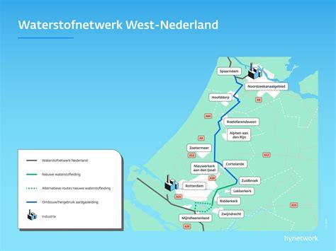 Infographic: Overzicht Waterstofnetwerk West-Nederland en mogelijke trajecten door Heerjansdam