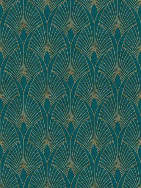 Voorbeeld van Art Deco behang met geometrisch blauw patroon