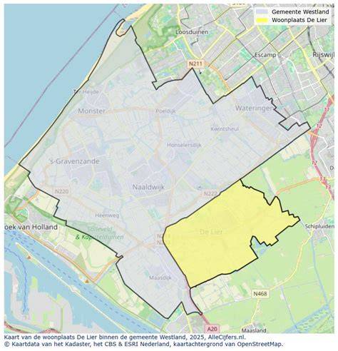 Kaart: ligging van De Lier binnen Westland en nabijgelegen dorpen