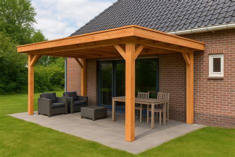 Foto: Douglas overkapping met dakbeschot en EPDM