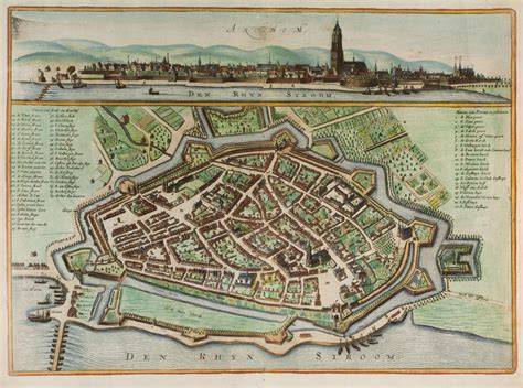 Historische kaart en kasteelachtige gebouwen in Oosterhout