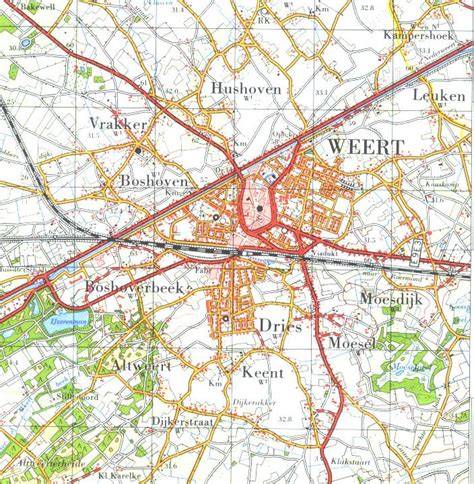 Kaart van Weert met graf van Horne-fietspad en nabije natuurgebieden