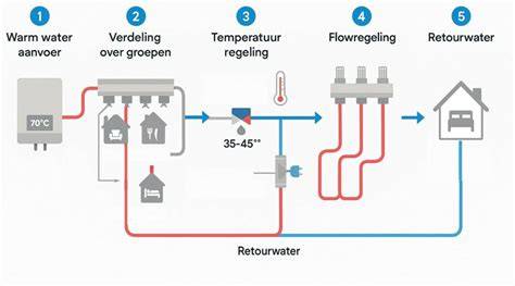 Diagram: hoe vloerverwarming samenwerkt met modulatie en CW-klasse
