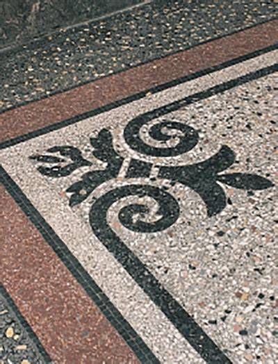 Afbeelding: hoekornament in terrazzo in terrazzoveld