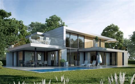 illustratie van jaren 70 villa met plat dak en grote ramen