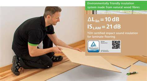 Infographic: Geluiddemping PVC vloeren in appartementen (voor- en na- installatie) - kliksysteem, ondervloer, en 10dB norm