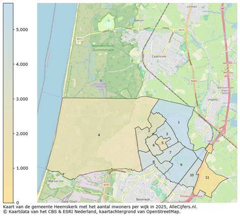 Kaart van Heemskerk met wijken en responstijden per wijk