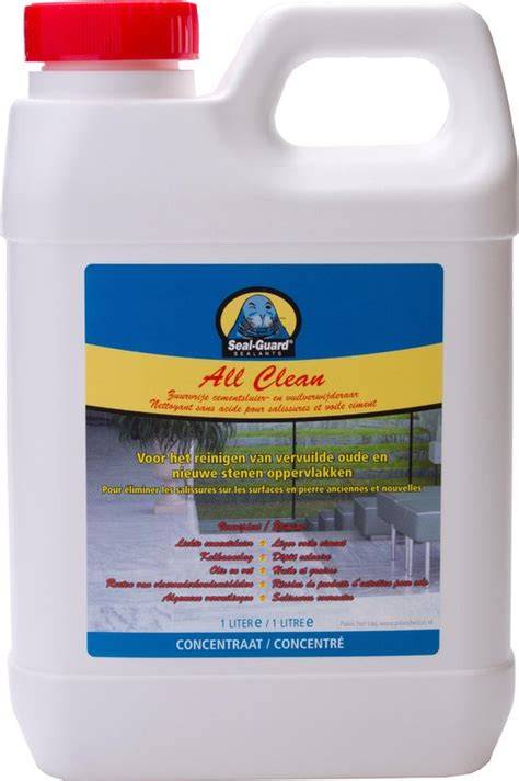 Seal Guard All Clean is een krachtige mild alkalische reiniger zonder oplosmiddelen, bestaande uit een uitgebalanceerde combinatie van vuiloplossende en reinigende componenten. Geschikt voor het reinigen van vervuilde oude en nieuwe stenen oppervlakken.