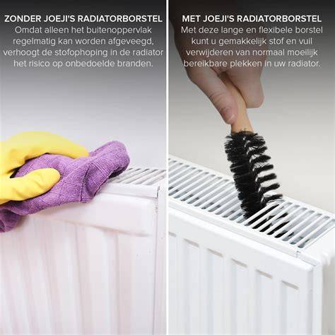 Illustratie: Binnenkant radiator schoonmaak met doek tussen lamellen
