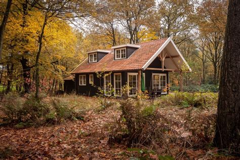 Een sfeervolle foto van een rood houten huisje in een bosrijke omgeving in Småland.
