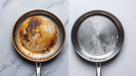 Illustratie van een RVS pan met before/after reiniging
