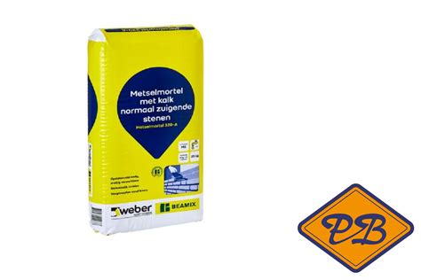 Illustratie van de verpakking van Weber Beamix Metselmortel 320-A met een gewicht van 20 kg.