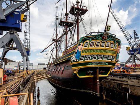 Infografiek: Triple-expansie-stoommachine en PK-trapwerk op een schip