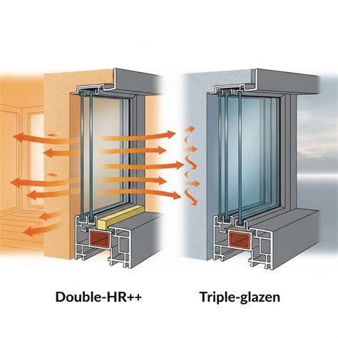 Illustratie: overzicht van HR++ en triple glas met spouw en coatings