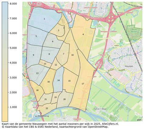 Kaart van Nieuwegein en omstreken met buurtkernen