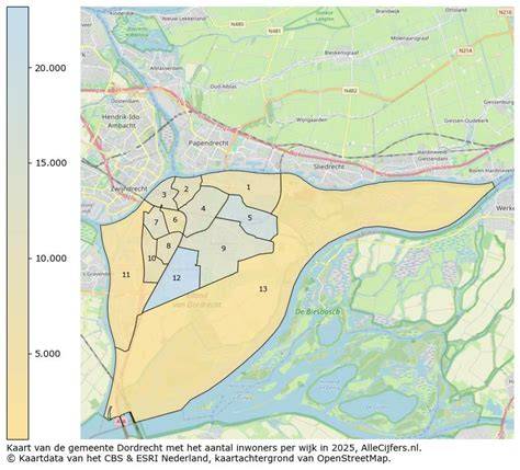 Kaart van Dordrecht met wijken en duidelijke zones voor spoeddiensten