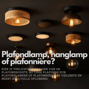 Schematische illustratie: verschil plafondlamp - plafonnière - hanglamp
