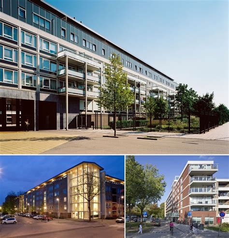 Plattegrond en blokkenbouw uit de naoorlogse woningbouwperiode met doorzonwoningen.