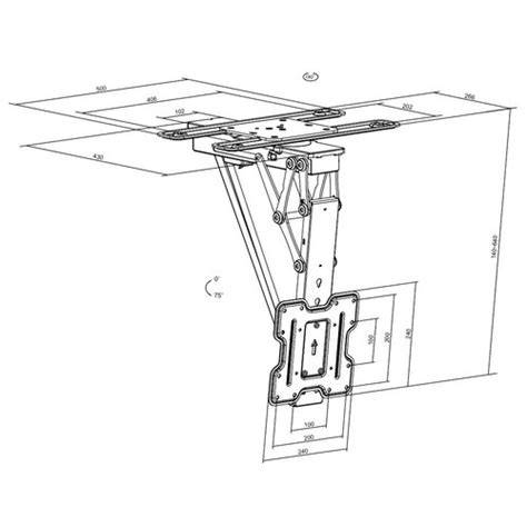 Diagram van plafondbeugel met 180° draaibaar en inklapbaar mechanisme