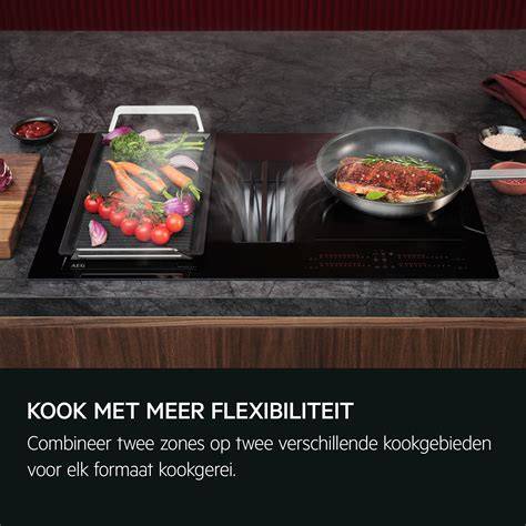 Schema: Plaatsingsruimte en kanalen voor binnen- vs buitenafvoer bij AEG ComboHob