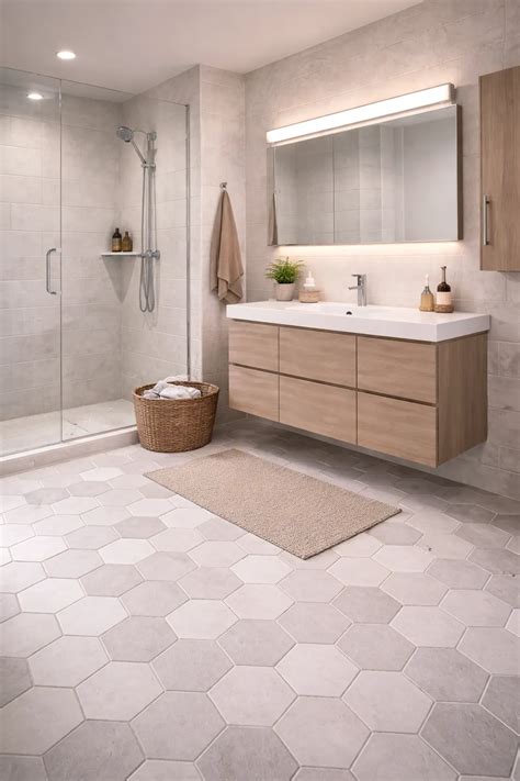 Hexagon tegels inspiratie: verschillende patronen en kleuren in badkamers en keukens