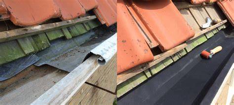 Voorbeeld van EPDM reparatie op een dakgoot: een elastisch membraan dat naadloos aansluit op scheuren en gaatjes