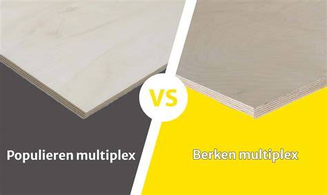 Diagram: Verschillen tussen berken, okoumé, populieren en hardwood multiplex