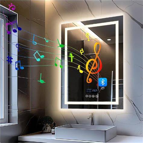 Infographic: Schematische weergave van een badkamerspiegel met Bluetooth en anti-condens