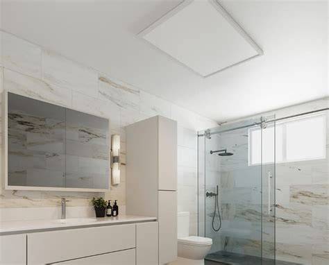 Schema: plaatsing van infraroodpanelen in badkamer (plafond vs wand)