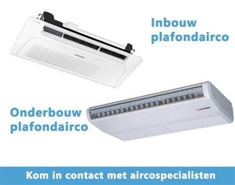Infographic: Vergelijking plafond airco-types (onderbouw, cassette, kanaal) en hun kenmerken