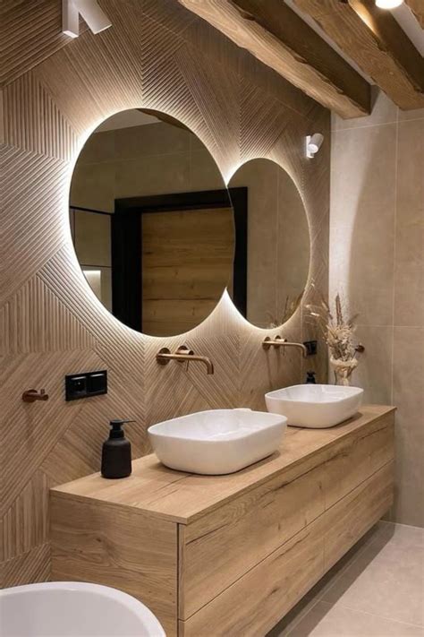 Afbeelding: Sfeerimpressie van een badkamer met houten elementen