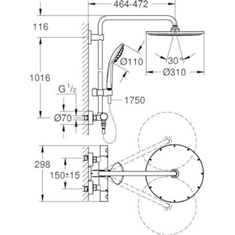 Diagram: GROHE TurboStat, DreamSpray, StarLight in één systeem