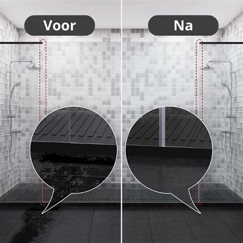 Illustratie van een douchestrip in werking die water terug naar de douche leidt