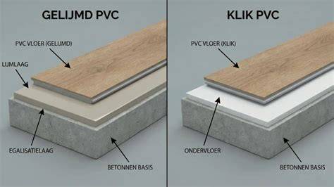 Schema: Vergelijking ondervloeren voor klik PVC (drukvastheid, geluidsreductie, warmtegeleidbaarheid)