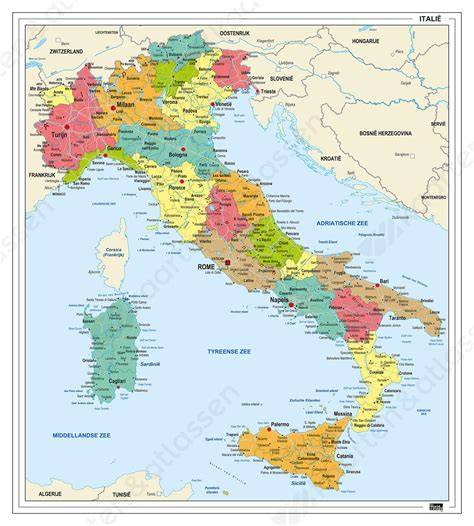 Kaart met Italiaanse regio's en koolteeltgebieden (Puglia, Campania, Lazio, Piemonte, Ligurië)