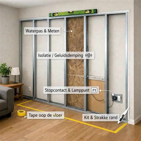 Voorbeeld van afwerking van een gipsplaat op een Metalstud wand