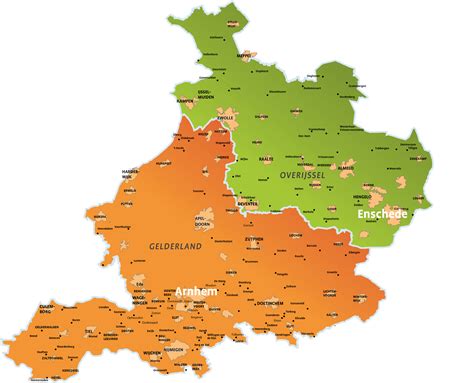 Kaart met servicegebied Gelderland en Overijssel
