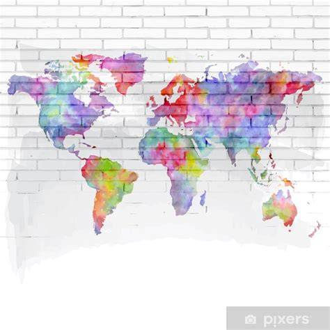 Graffiti-ontwerp van voetbalgraffiti op een witte bakstenen muur met wereldkaart