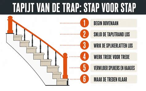 Infographic: Stappenplan voor tapijt verwijderen van trap