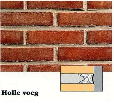 Voorbeeld van historisch voegwerk met verschillende voegtypen en dagstreep